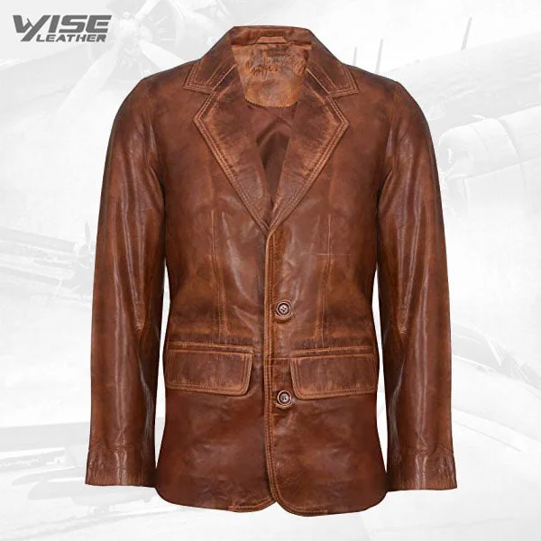 Men's Tan Genuine Leather Blazer Soft Real Italian Tailored Vintage Jacket Coat