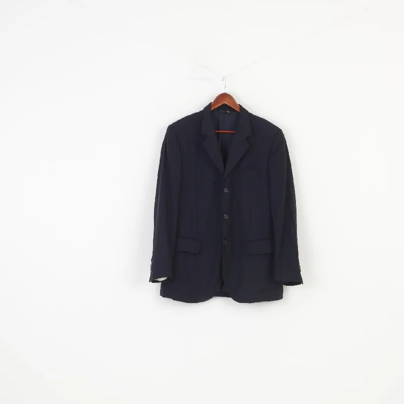 Vivaldi Men 52 Blazer Navy Blue Collar Breasted Wool Super 110'S Lanificio Mario Zegna Spa Buttons Elegant Vintage Top