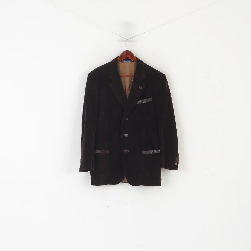 Wana Men 50 40 Blazer Brown Vintage Cotton Corduroy Made in Italy Single Breasted Jacket