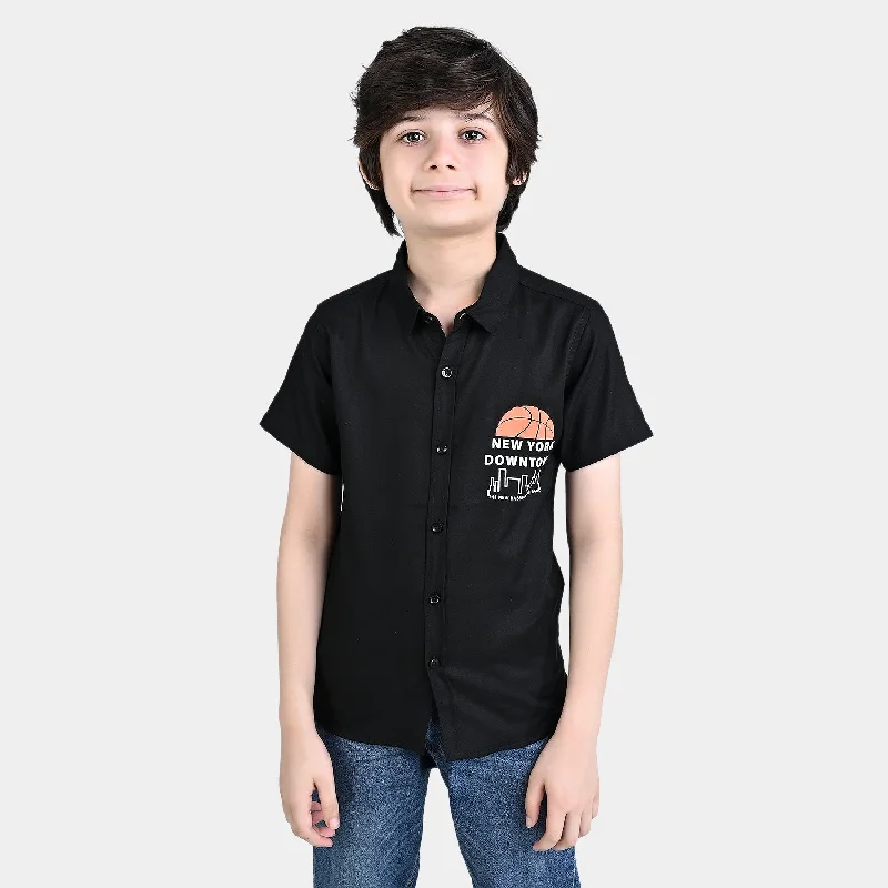 Boys Cotton Casual Shirt H/S New York Downtown-BLACK