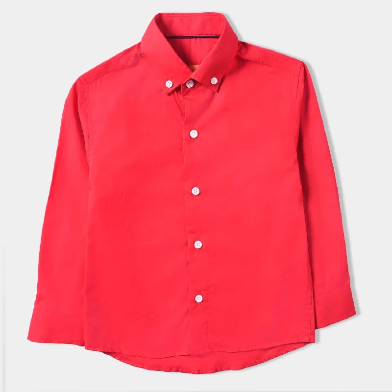 Boys Cotton Poplin Formal Shirt-Red