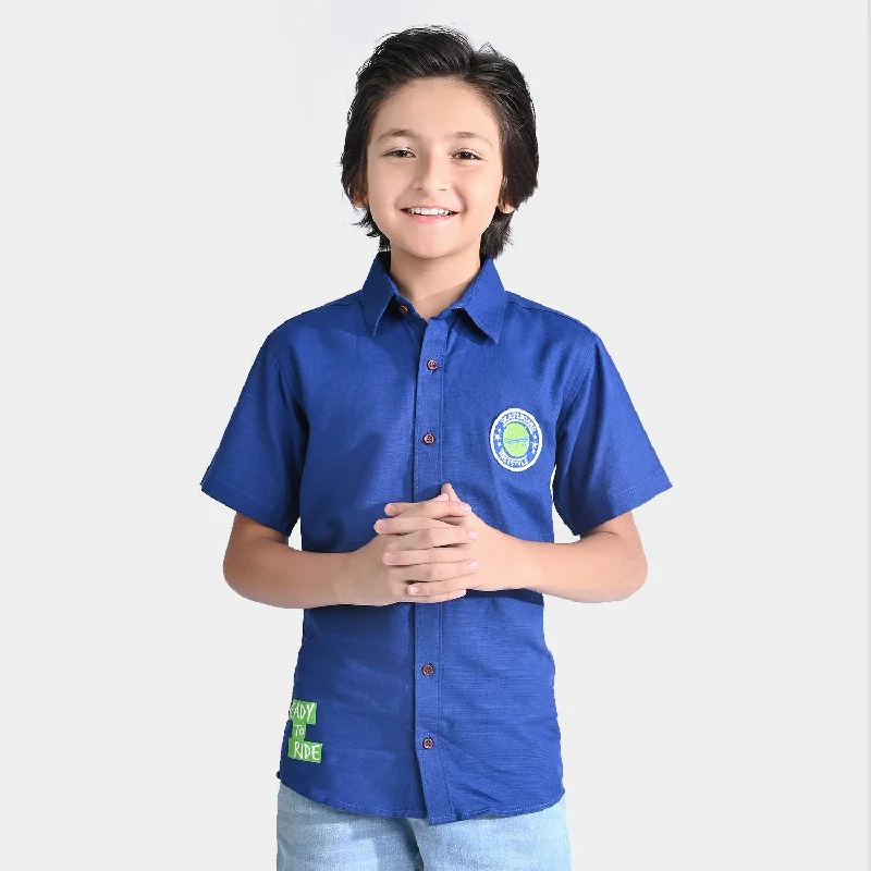 Boys Cotton Slub Casual Shirt (SKATE BOARD)-NAVY