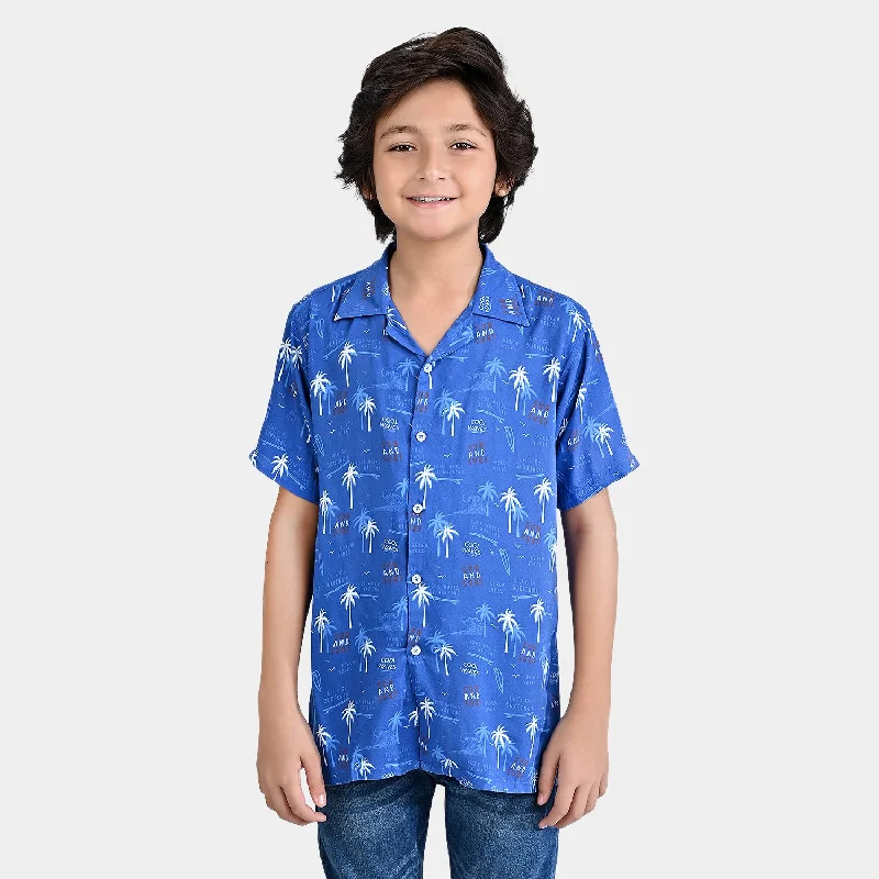 Boys Cotton Viscose Casual Shirt H/S (Cool Waves)-Blue