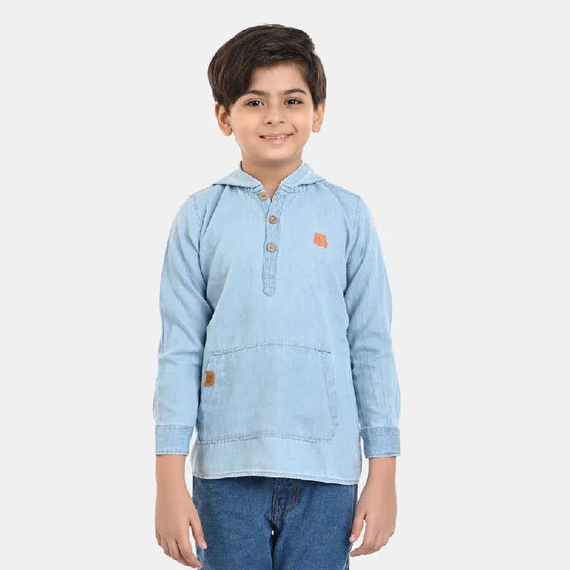 Boys Denim Hooded Shirt Have Fun - Blue