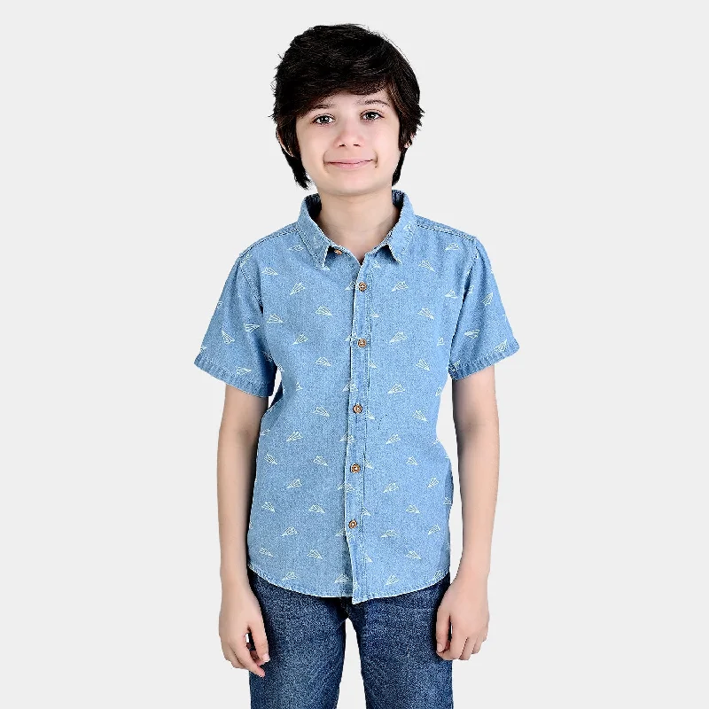 Boys Denim rigid Shirt Paper Dart-LT.Blue