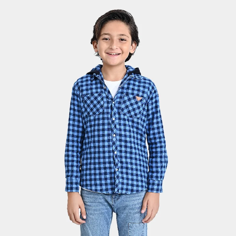 Boys Flannel Casual Shirt F/S (Wat's UP)-Blue