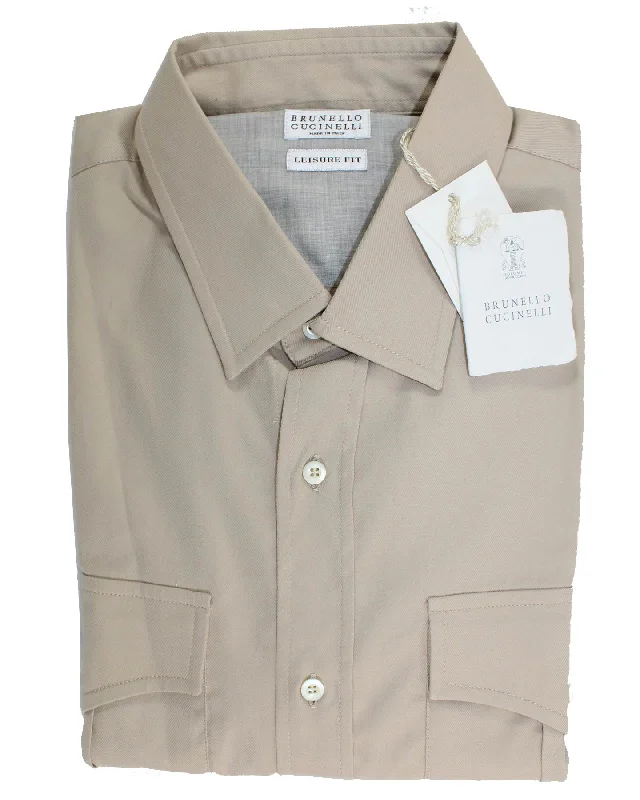 Brunello Cucinelli Shirt Khaki Western S Slim Fit