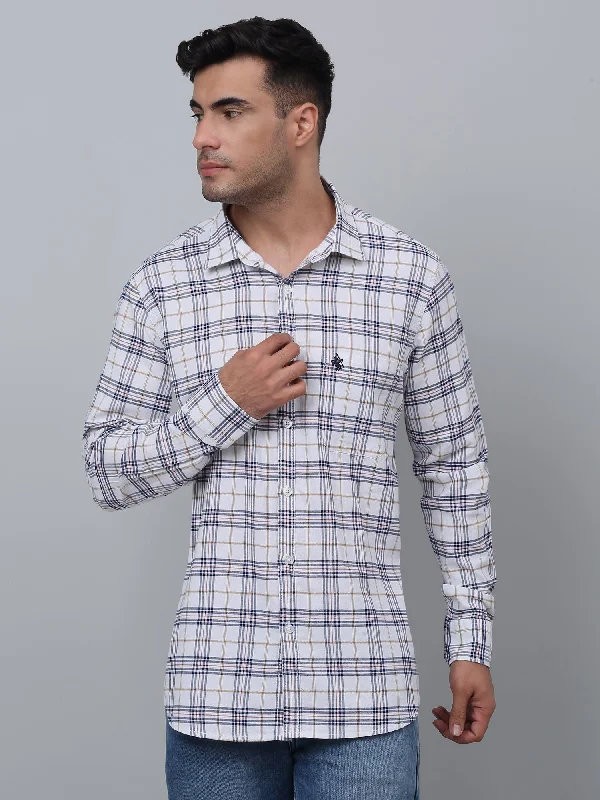 Men's White Casual Big Checks Full Sleeve Shirt