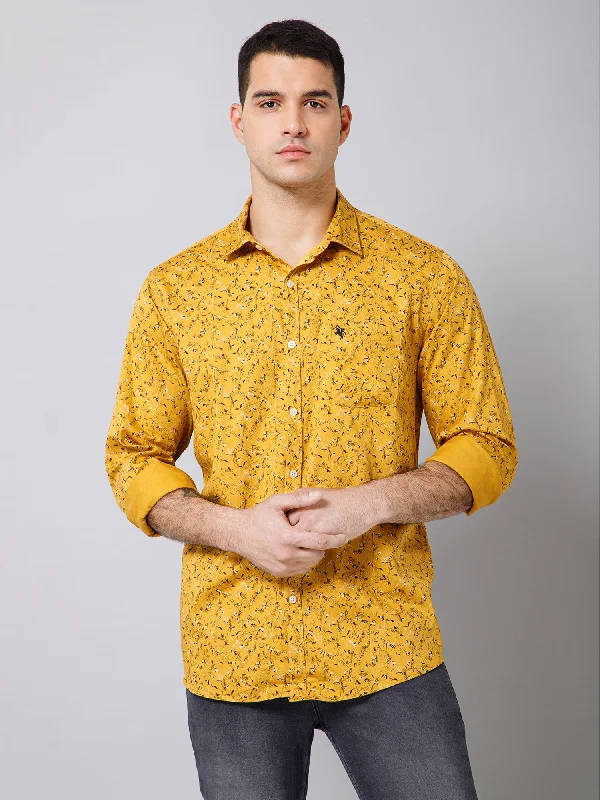 Men's Yellow Casual Floral Print Full Sleeve Shirt