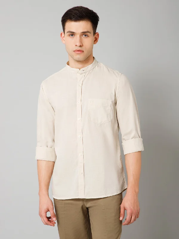 Men's Offwhite Casual Plain Full Sleeve Shirt