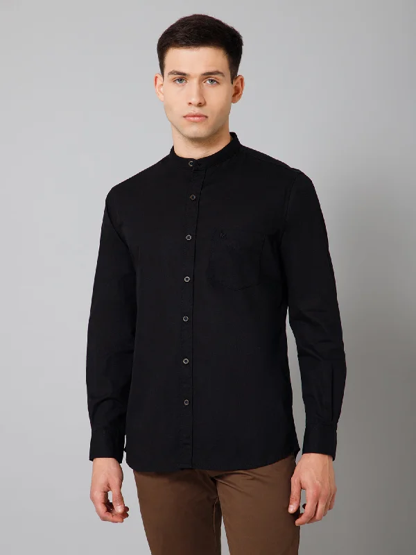 Men's Black Casual Plain Full Sleeve Shirt