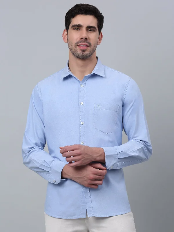 Men's Light Blue Casual Plain Full Sleeve Shirt