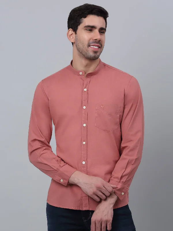 Men's Dark Peach Casual Plain Full Sleeve Shirt