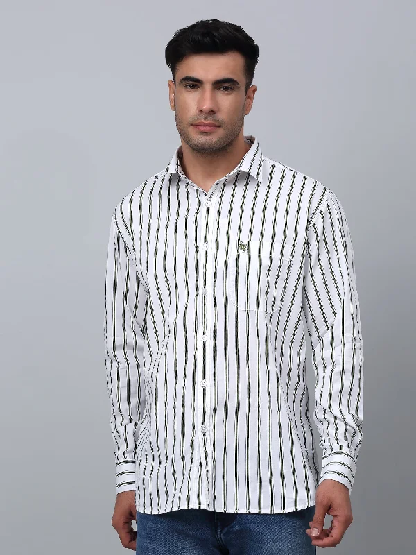 Men's Green Casual Thin Stripe Full Sleeve Shirt