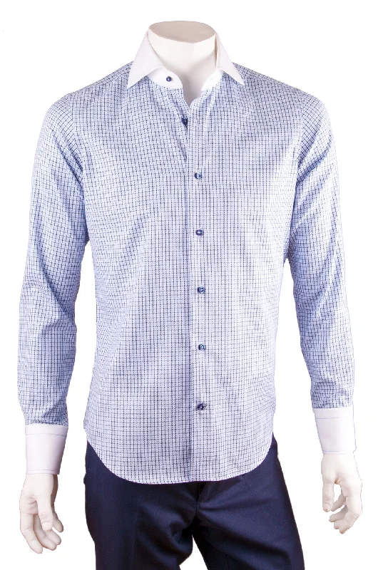 Two-Tone Check Print Cotton Dress Shirt