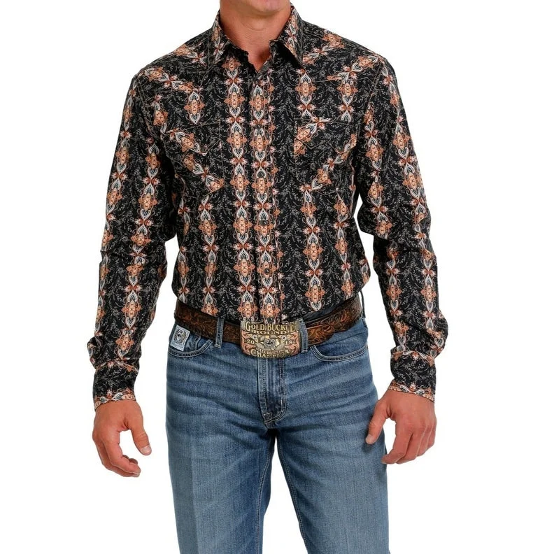 Cinch Western Shirt Mens L/S Contrast Black Snaps Black MTW1301067