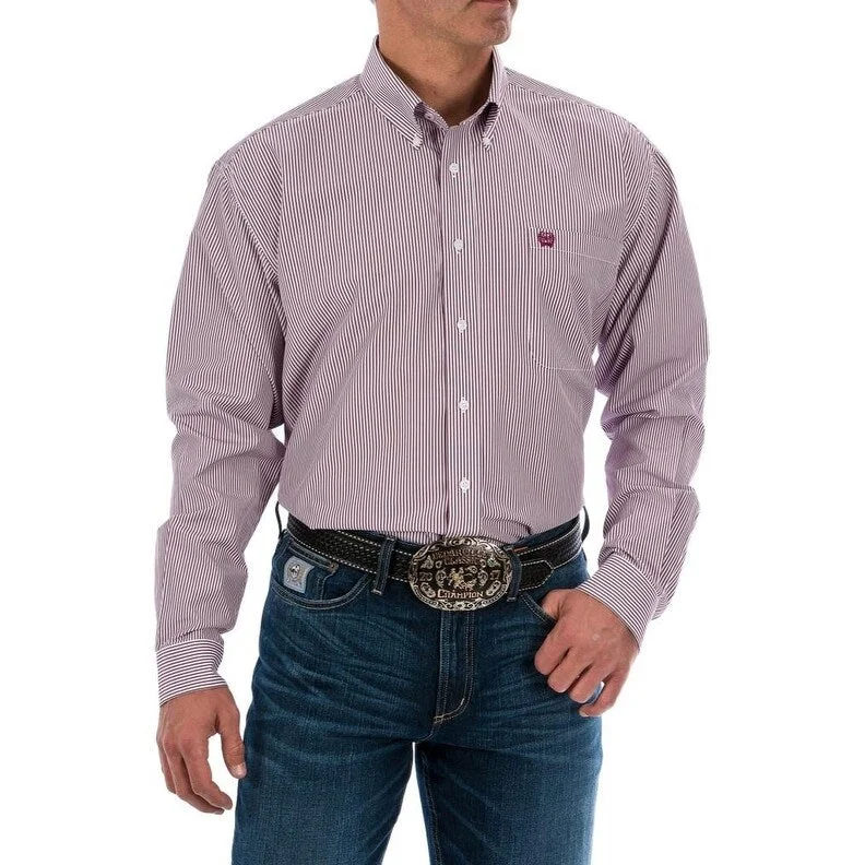 Cinch Western Shirt Mens Long Sleeve Stripe Button Burgundy MTW1104730