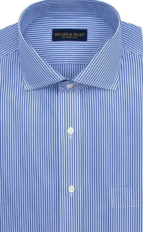 Classic Fit Blue Bengal Stripe English Spread Collar Supima® Cotton Non-Iron broadcloth Dress Shirt