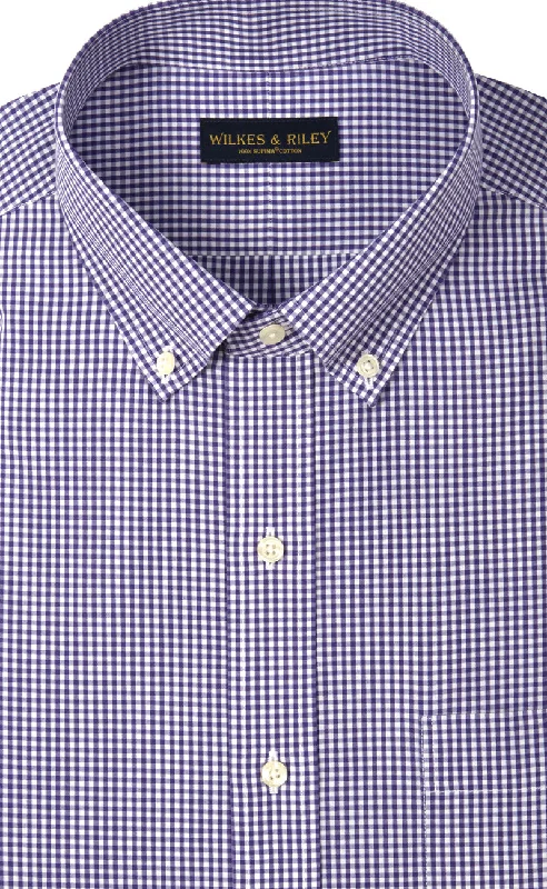 Classic Fit Purple Gingham Button-Down Collar Supima® Cotton Non-Iron Broadcloth Sport Shirt