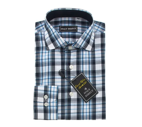 Blue/Black/White Plaid Sport Fit Casual Shirt