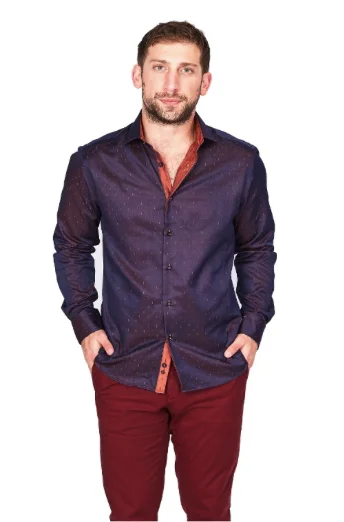 Blue & Orange Sport Fit Casual Shirt