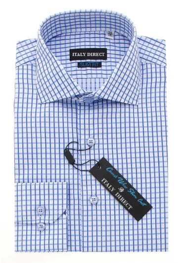 Blue & White Check Slim Fit Casual Shirt