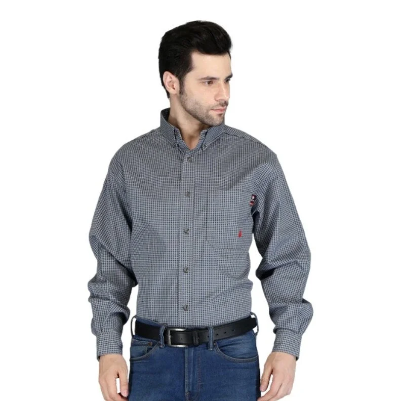 Forge FR Work Shirt Mens L/S Flame Resistant Print Button MFRPLDS226