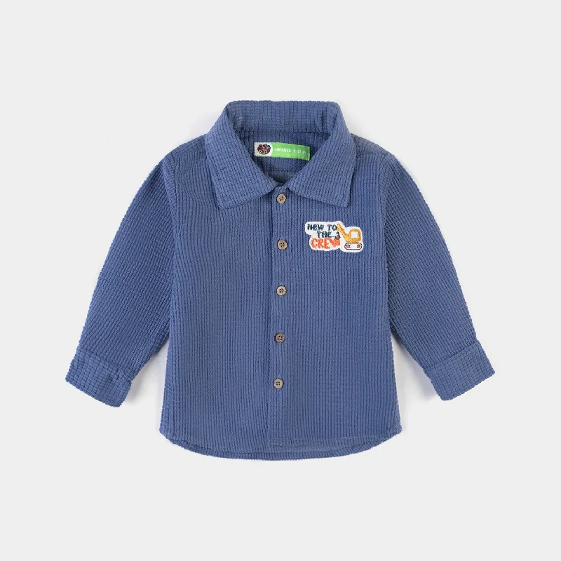 Infant Boys Cotton Slub Casual Shirt F/S (New The Crew)-Blue