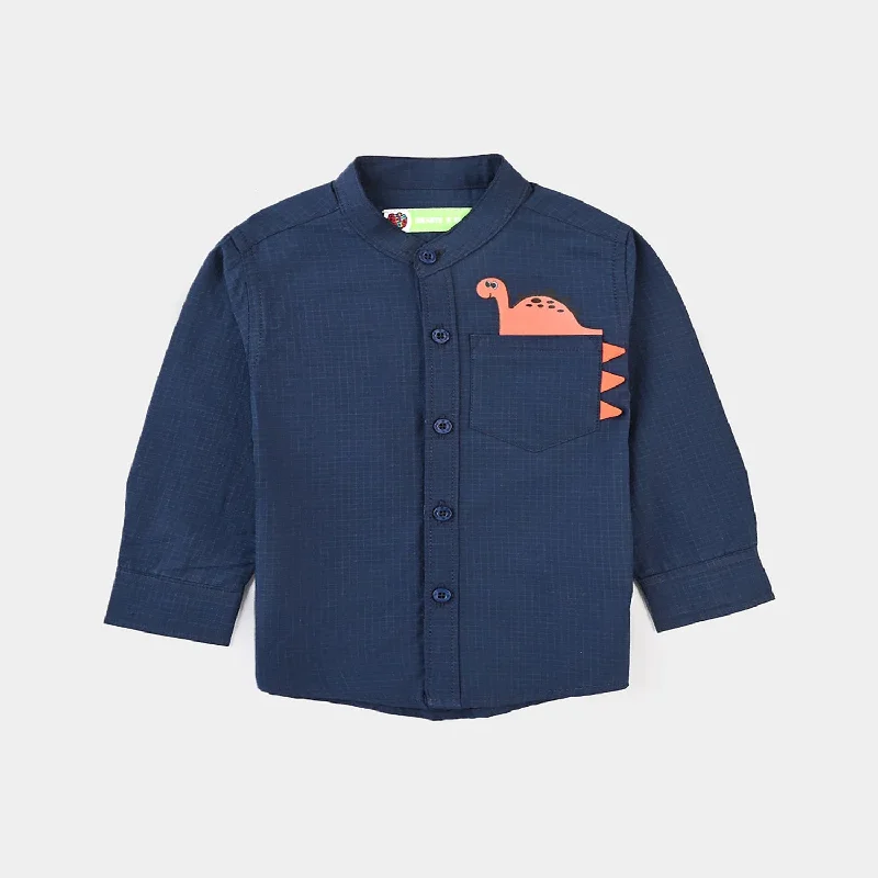 Infant Boys Oxford Basic Casual Shirt (Dino in my PKT)-NAVY