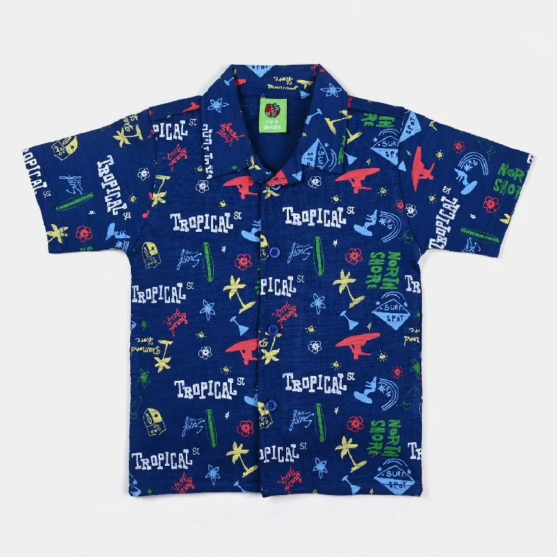 Infant Boys Slub Jersey Basic Casual Shirt Resort Style-Blue