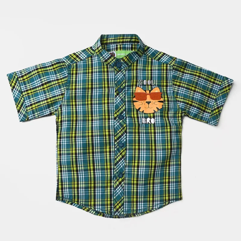 Infant Boys Yarn Dyed Basic Casual Shirt (Cool Bro)-Green