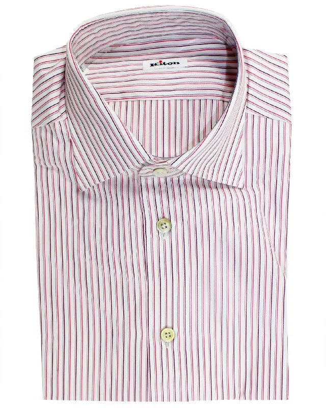 Kiton Dress Shirt White Pink Blue Stripes 41 - 16