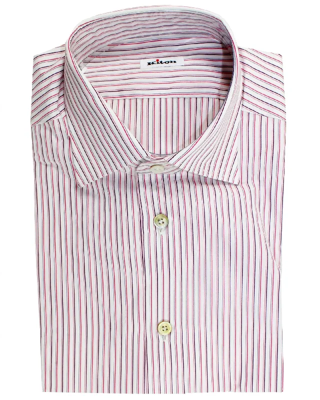 Kiton Dress Shirt White Pink Purple Stripes 40 - 15 3/4 SALE