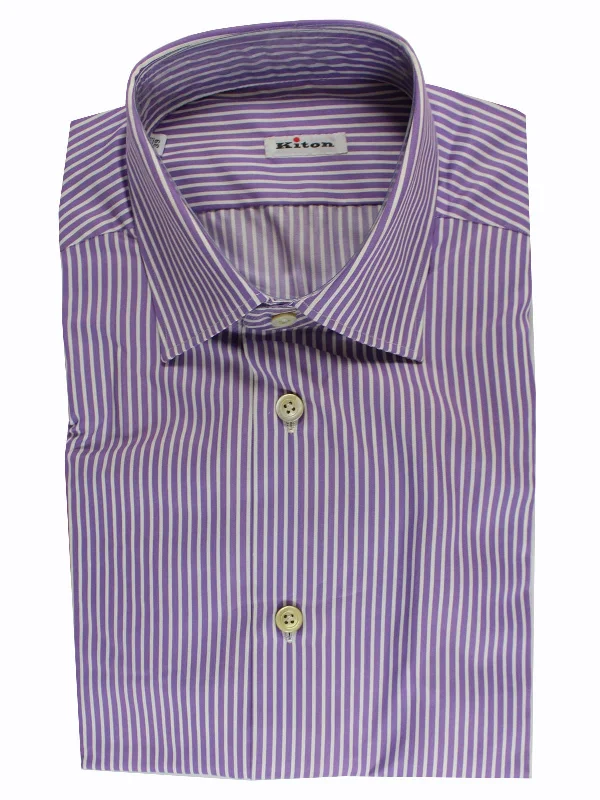 Kiton Dress Shirt White Purple Stripes 39 - 15 1/2 SALE