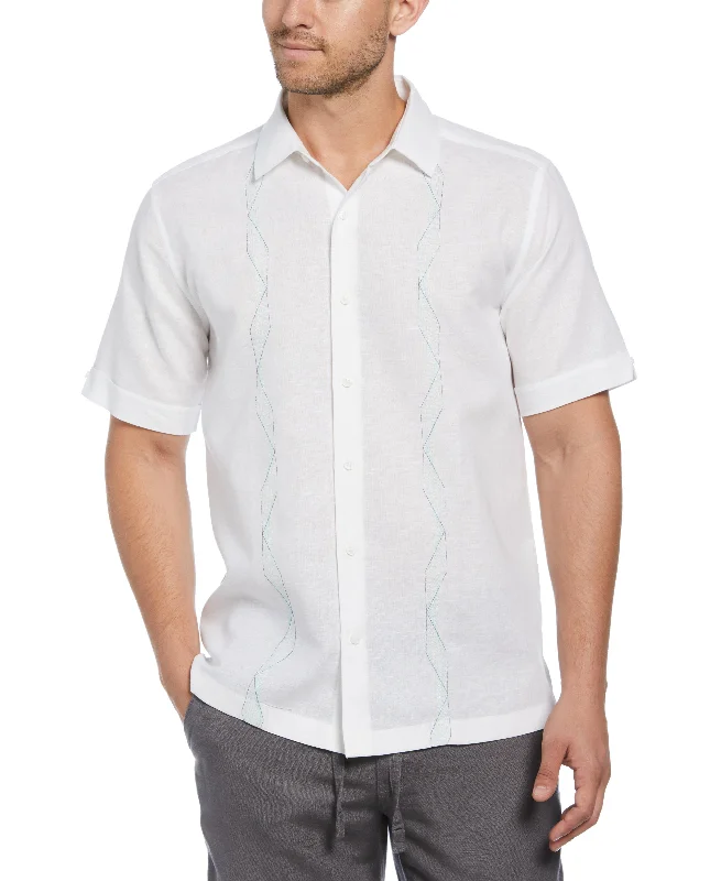 Linen Blend Geo Embroidered Panel Shirt