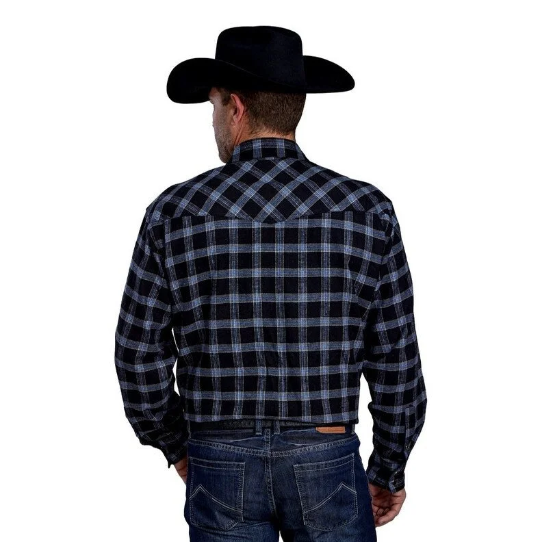 Roper Western Shirt Mens Flannel Tall L/S Black 03-001-0722-1703 BL