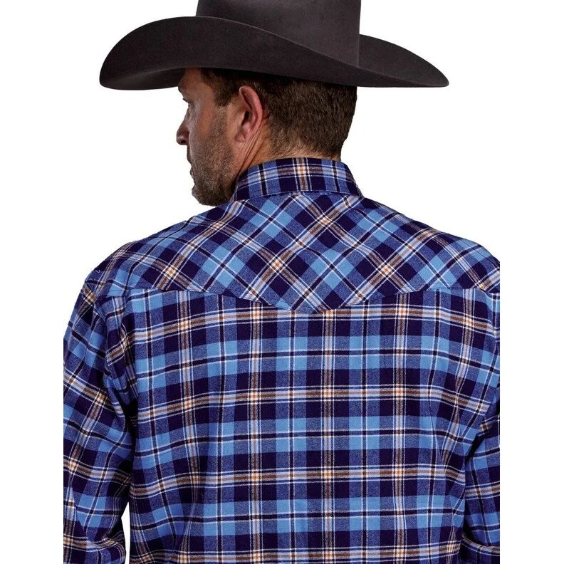 Roper Western Shirt Mens L/S Plaid Flannel Blue 03-001-0522-1701 BU