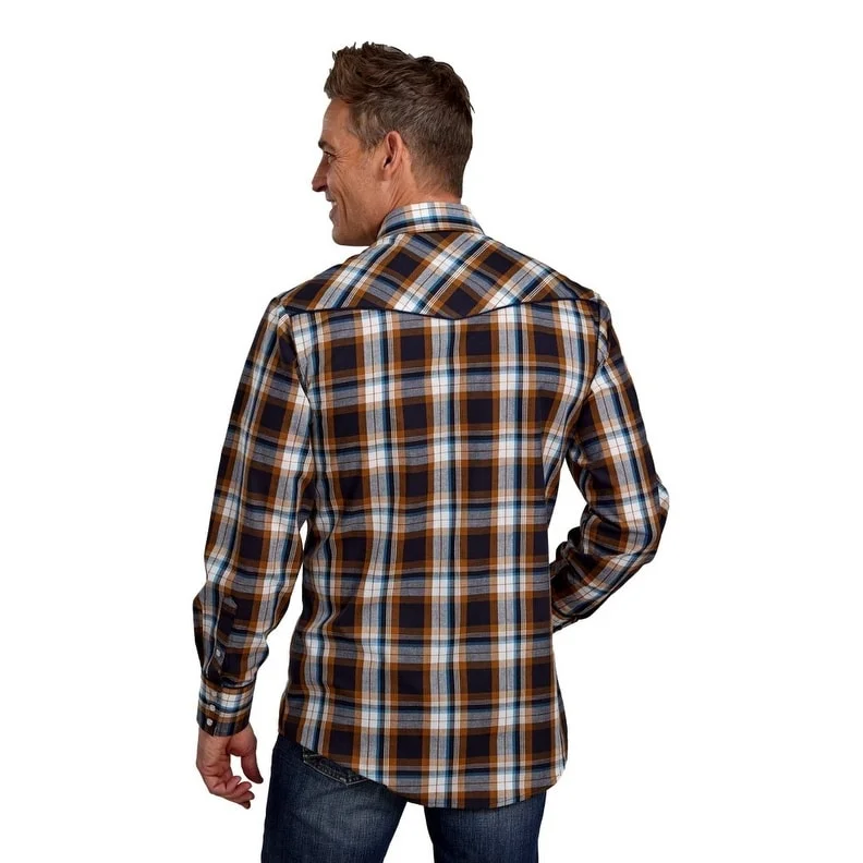 Roper Western Shirt Mens L/S Plaid Snap Brown 01-001-0016-6086 BR