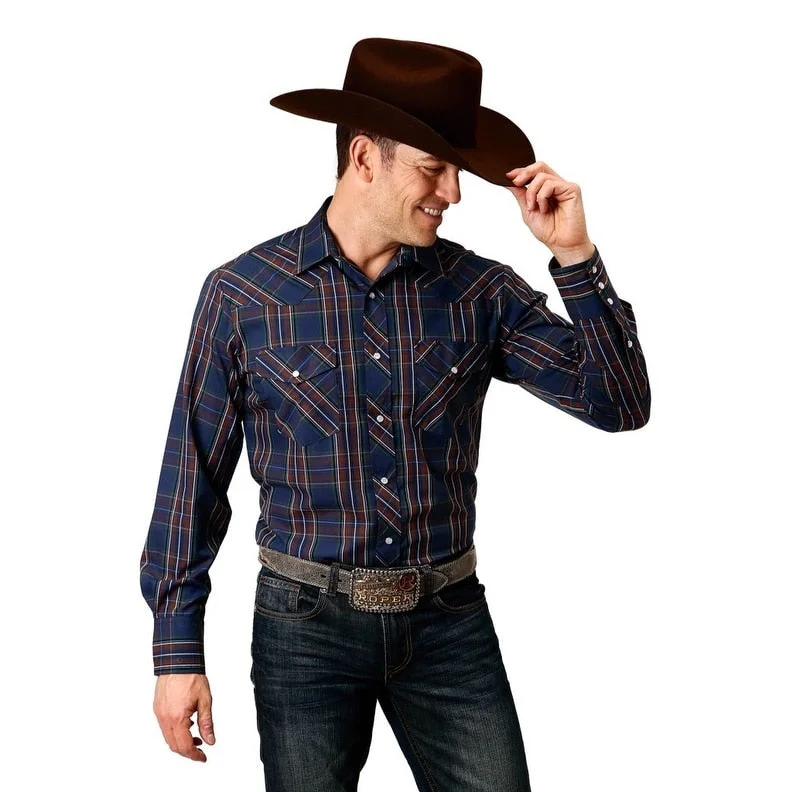 Roper Western Shirt Mens L/S Pockets Flaps Blue 01-001-0101-6075 BU