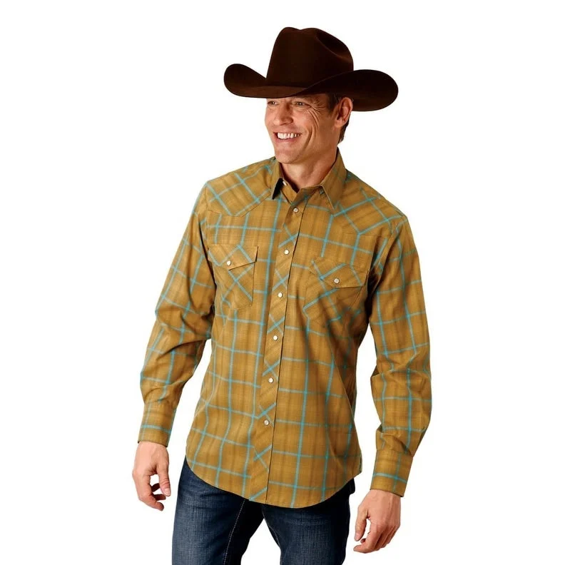 Roper Western Shirt Mens L/S Pockets Plaid Yellow 01-001-0101-6042 YE