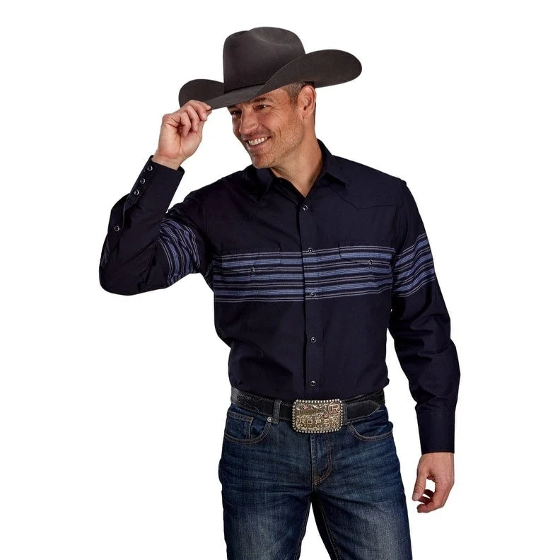 Roper Western Shirt Mens L/S Stripe Snap Black 01-001-0043-0675 BL