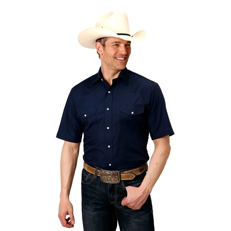 Roper Western Shirt Mens S/S Snap Solid Navy 01-002-0025-0357 BU