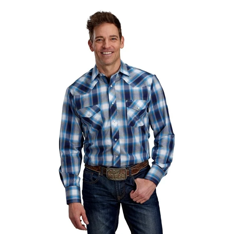 Roper Western Shirt Mens Snap L/S Plaid Blue 01-001-0101-6082 BU