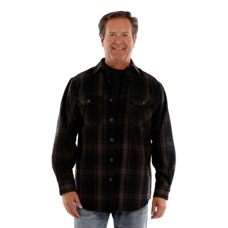 Scully Western Shirt Mens L/S Wool Blend Flannel Black Brown F0_5388