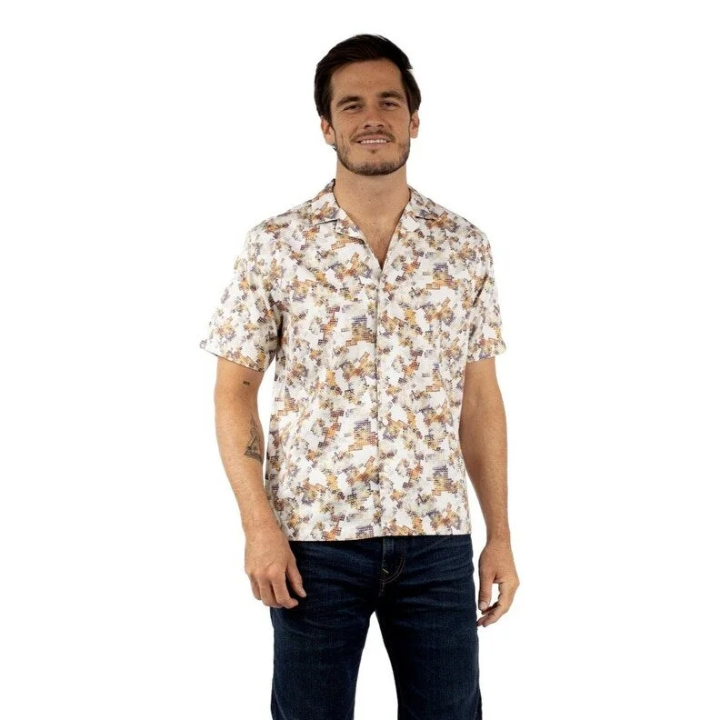 Scully Western Shirt Mens Short Sleeve Print Button Natural F0_5400