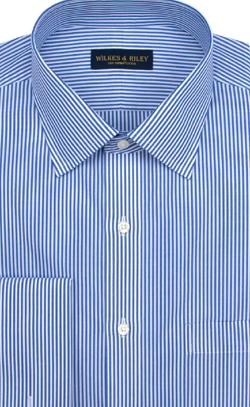 Slim Fit Blue Bengal Stripe Spread Collar French Cuff Supima® Cotton Non-Iron Broadcloth Dress Shirt