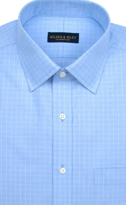 Slim Fit Blue Check Spread Collar Supima® Cotton Non-Iron Pinpoint Oxford Dress Shirt