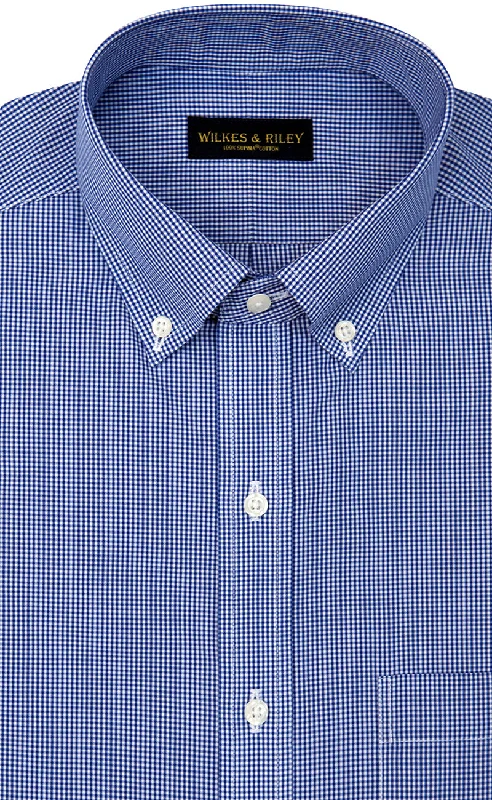 Slim Fit Blue Gingham Check Button Down Collar Supima® Cotton Non-Iron Broadcloth