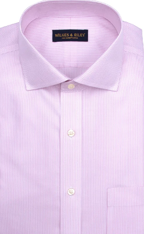 Slim Fit Pink Stripe English Spread Collar Supima® Cotton Non-Iron Twill Dress Shirt