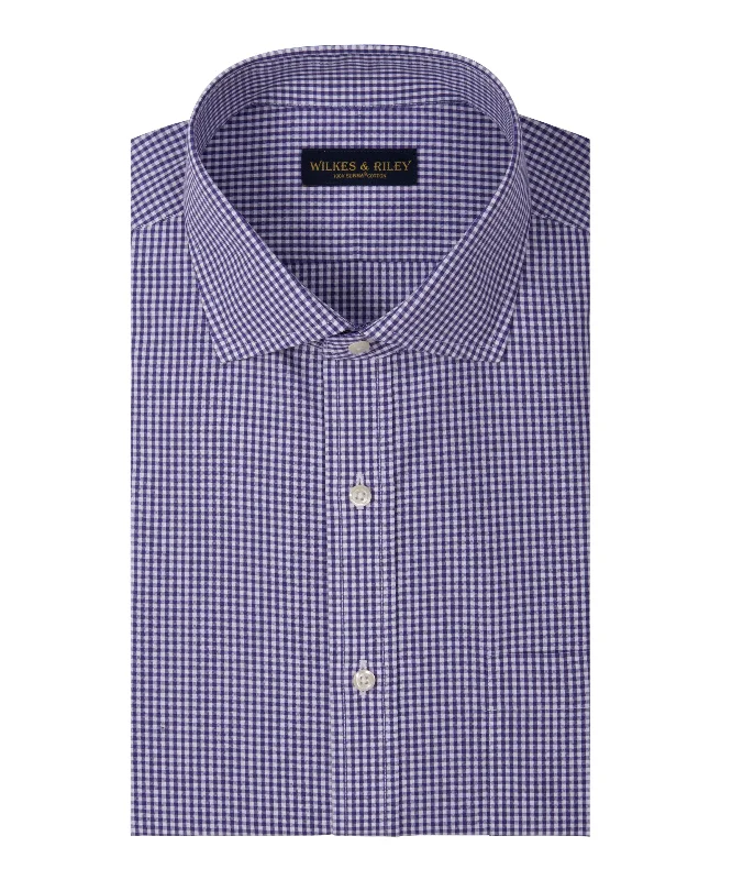 Slim Fit Purple Gingham English Spread Collar Supima® Cotton Non-Iron Broadcloth Dress Shirt